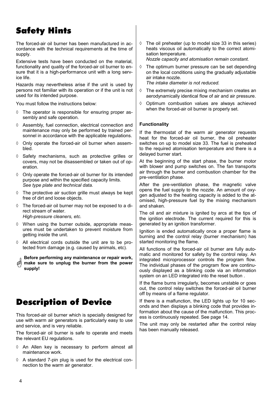 Safety hints, Description of device | REMKO SLV11-88-2 User Manual | Page 4 / 16