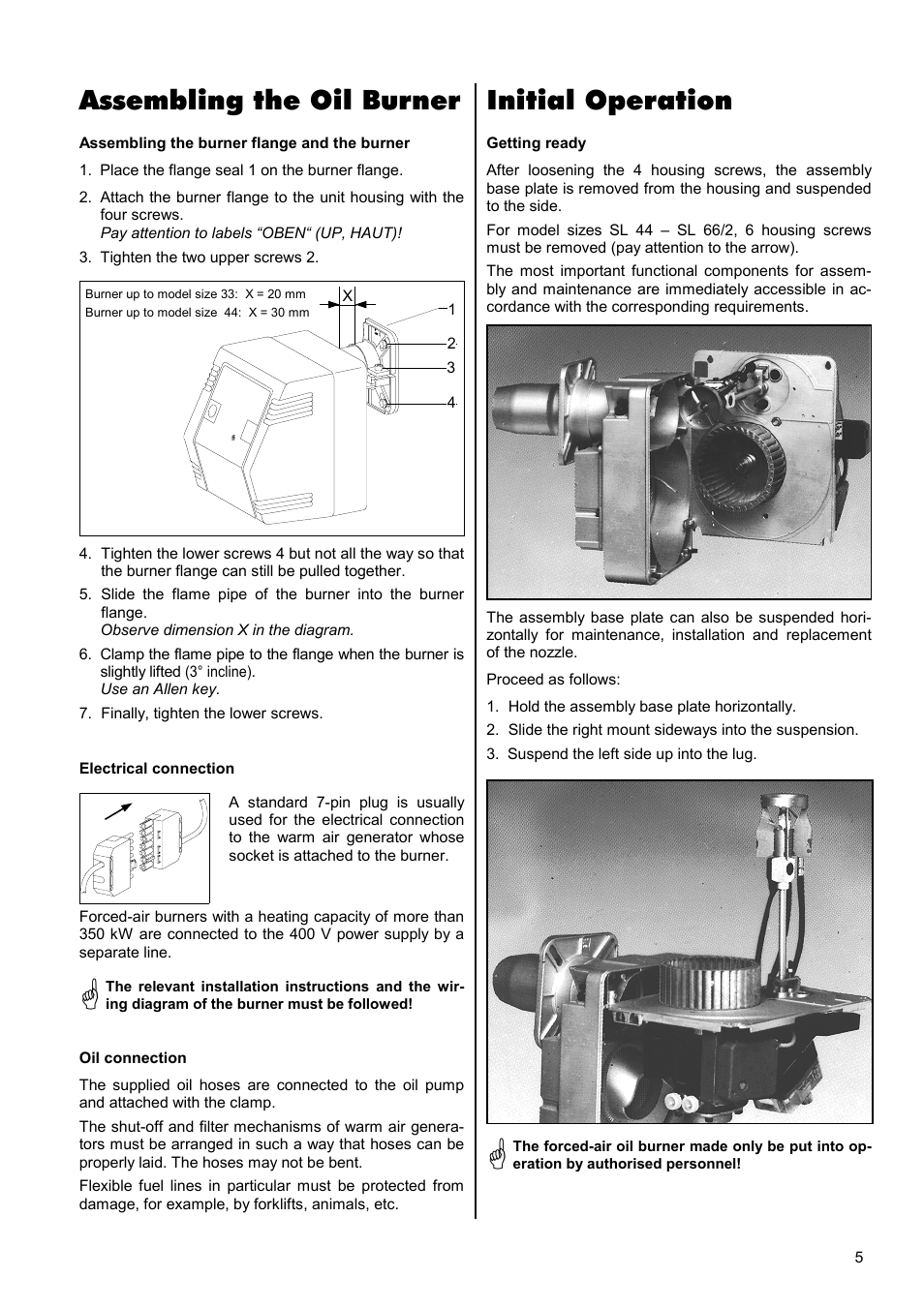 Assembling the oil burner, Initial operation | REMKO SLV11-88-2 User Manual | Page 5 / 16