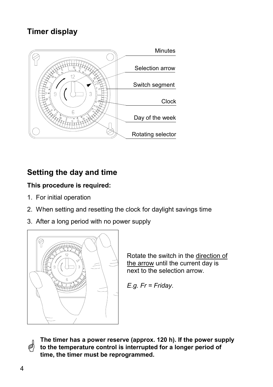 Timer display setting the day and time | REMKO GTF-5 User Manual | Page 4 / 8