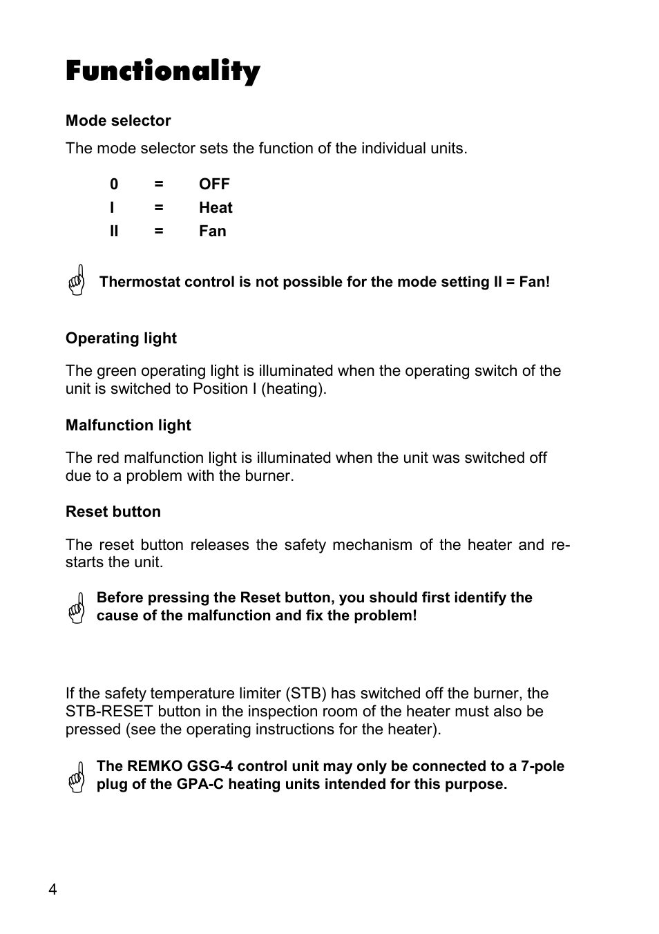 Functionality | REMKO GSG-4 User Manual | Page 4 / 8