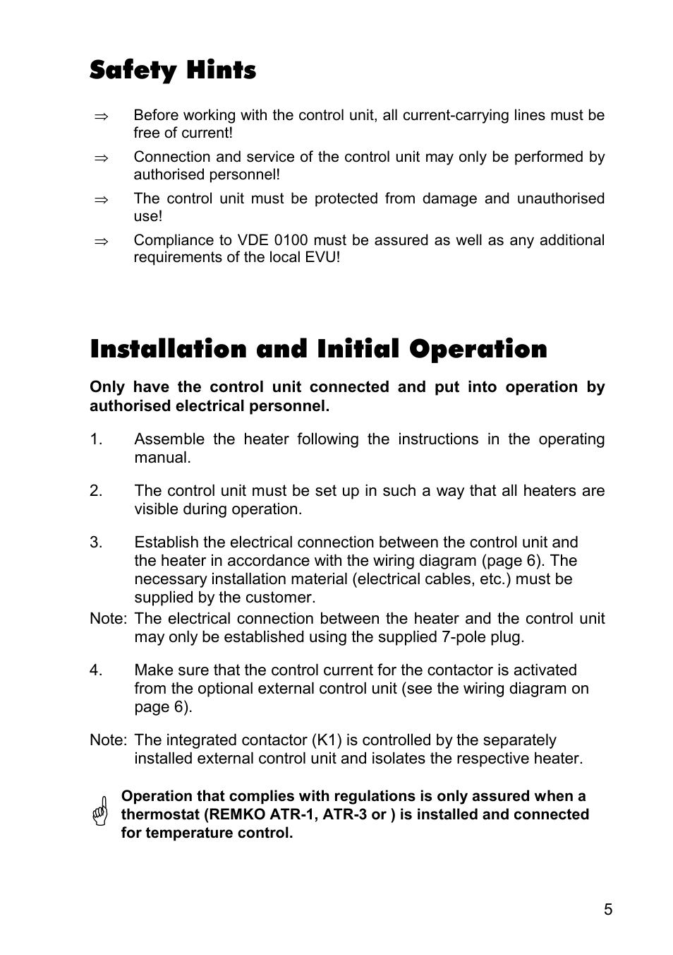 Installation and initial operation, Safety hints | REMKO GSG-4 User Manual | Page 5 / 8