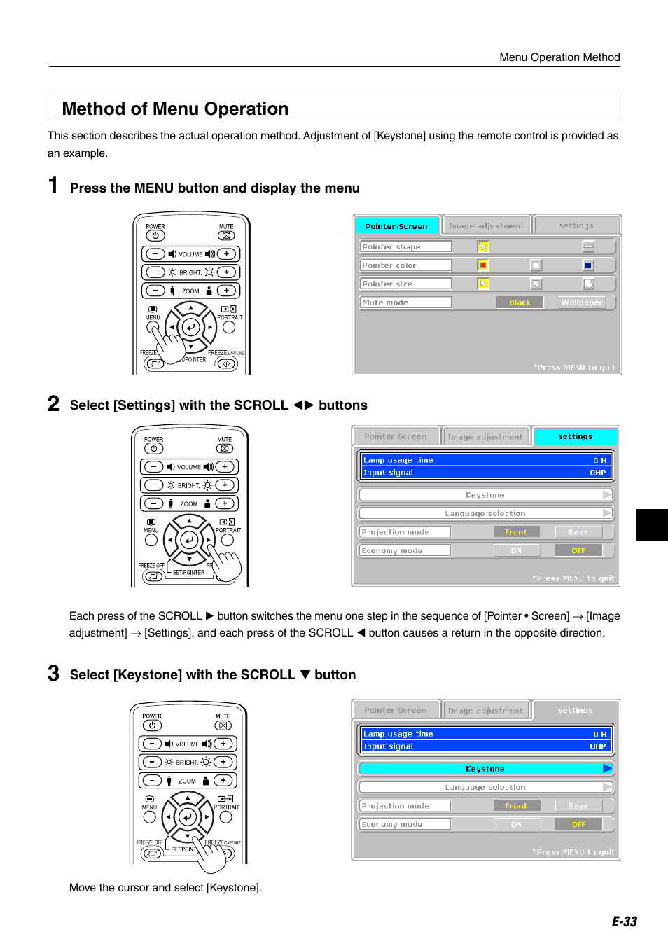 Method of menu operation | Compaq iP-25E User Manual | Page 33 / 48