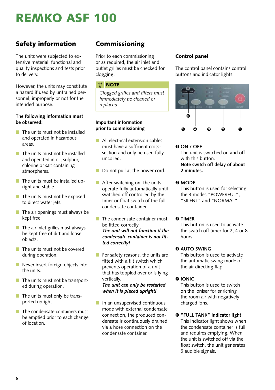 Remko asf 100, Commissioning, Safety information | REMKO ASF 100 User Manual | Page 6 / 16