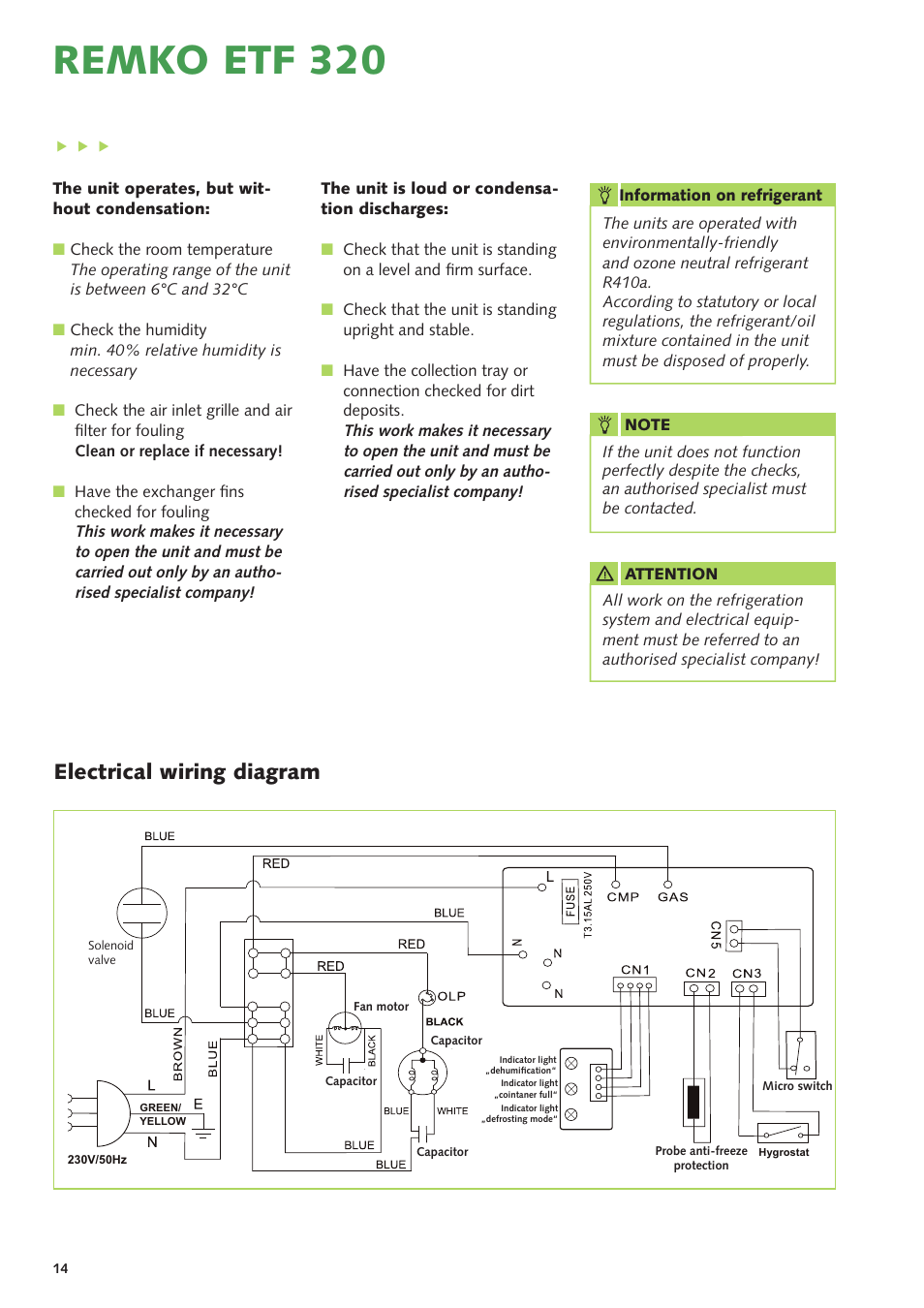 Remko etf 320, Electrical wiring diagram | REMKO ETF 320 User Manual | Page 14 / 20