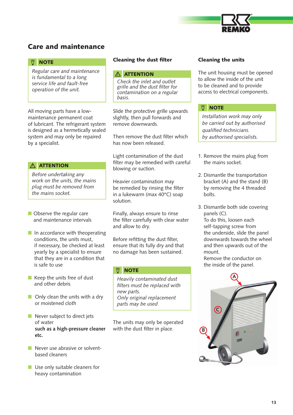 Care and maintenance | REMKO ETF 400 User Manual | Page 13 / 20