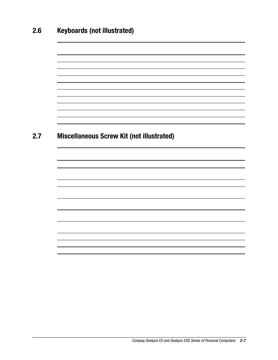 6 keyboards (not illustrated), 7 miscellaneous screw kit (not illustrated) | Compaq EXS Series User Manual | Page 20 / 78