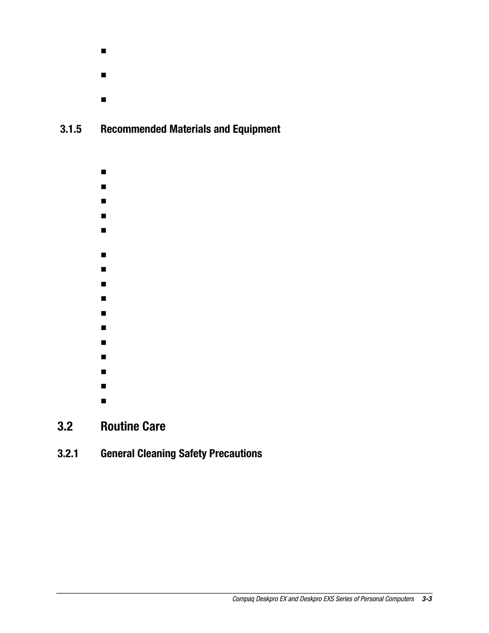 2 routine care, 5 recommended materials and equipment, 1 general cleaning safety precautions | Compaq EXS Series User Manual | Page 24 / 78