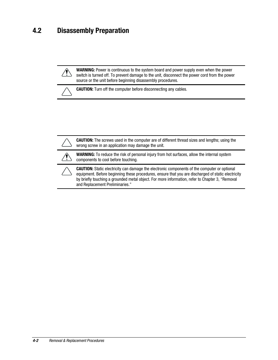 2 disassembly preparation | Compaq EXS Series User Manual | Page 29 / 78