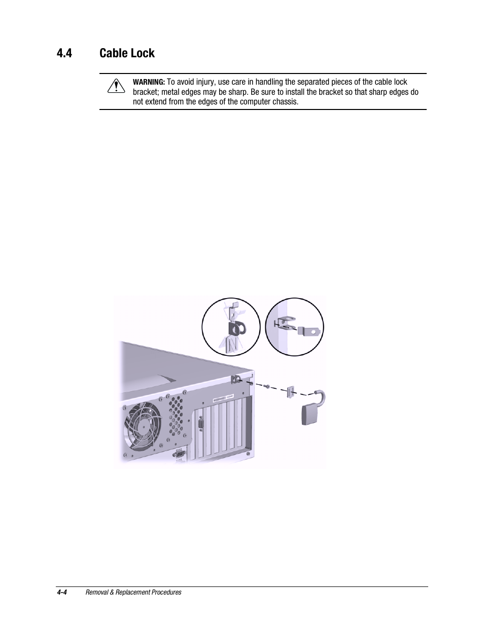 4 cable lock, Cable lock | Compaq EXS Series User Manual | Page 31 / 78