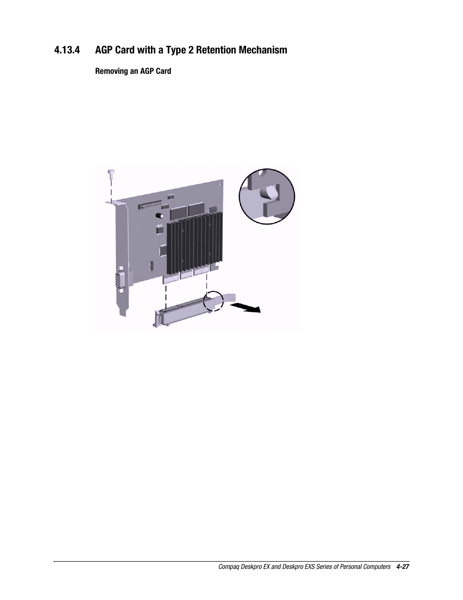 4 agp card with a type 2 retention mechanism | Compaq EXS Series User Manual | Page 54 / 78