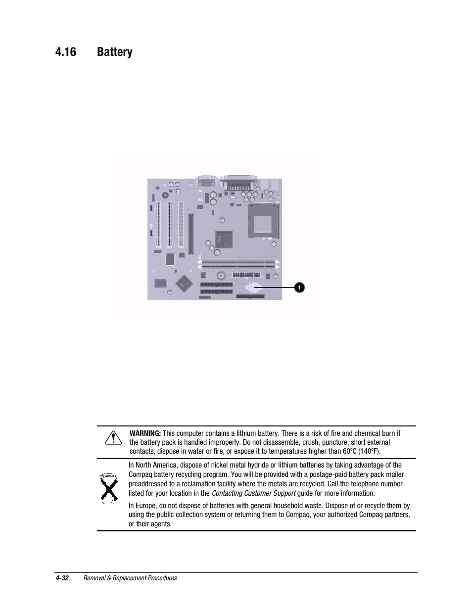16 battery, Lithium battery | Compaq EXS Series User Manual | Page 59 / 78