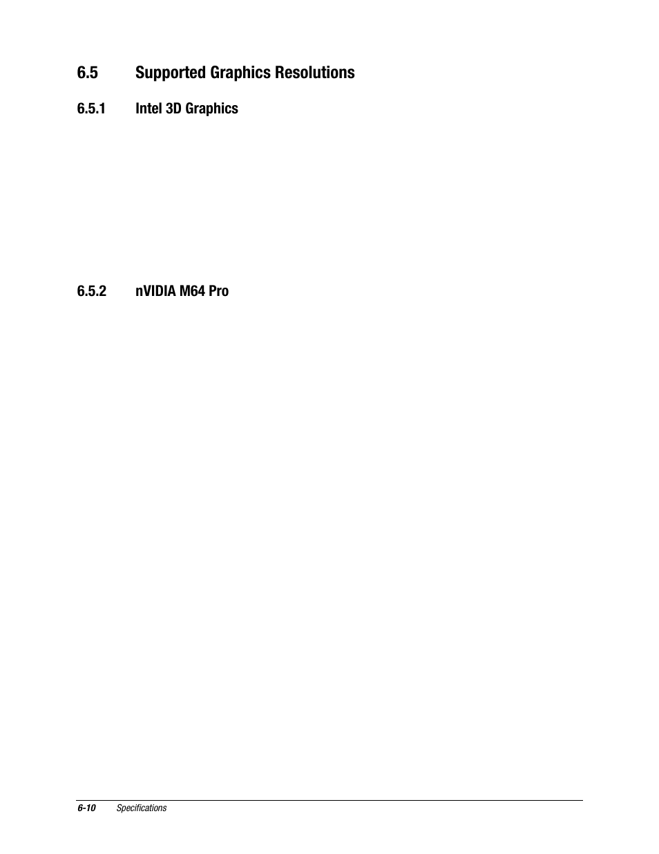5 supported graphics resolutions, 1 intel 3d graphics, 2 nvidia m64 pro | Compaq EXS Series User Manual | Page 76 / 78