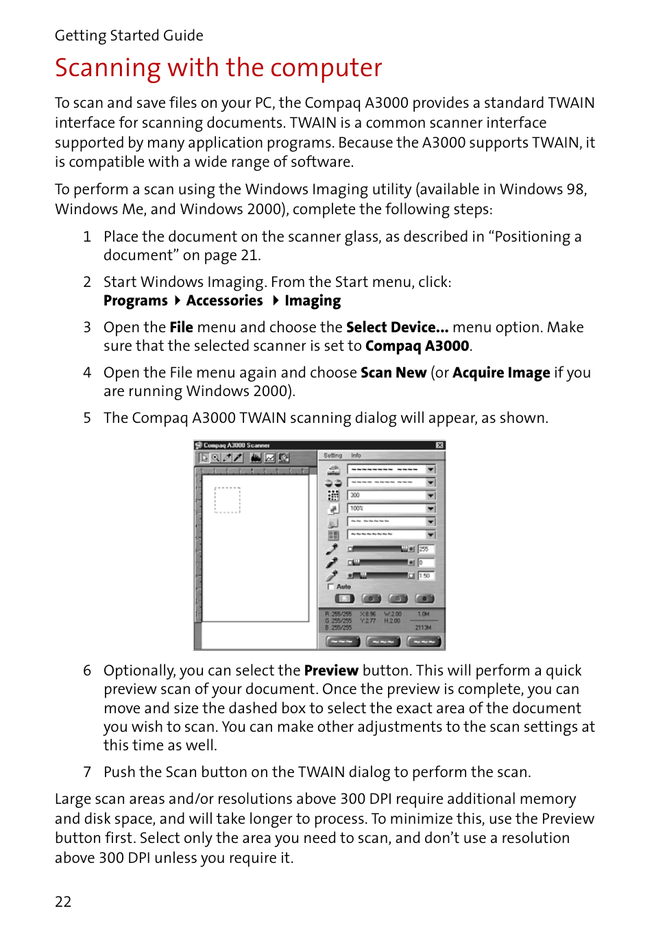 Scanning with the computer | Compaq A3000 EN User Manual | Page 24 / 38