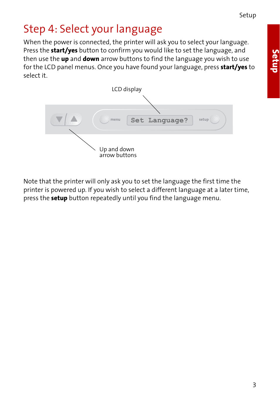 Step 4: select your language, Setup | Compaq A3000 EN User Manual | Page 5 / 38