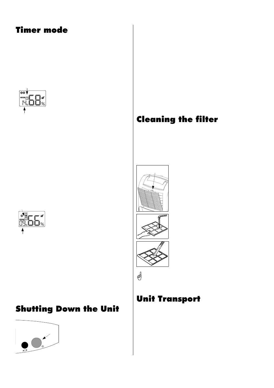 Shutting down the unit, Unit transport, Cleaning the filter | Timer mode | REMKO ETF 220 User Manual | Page 10 / 16