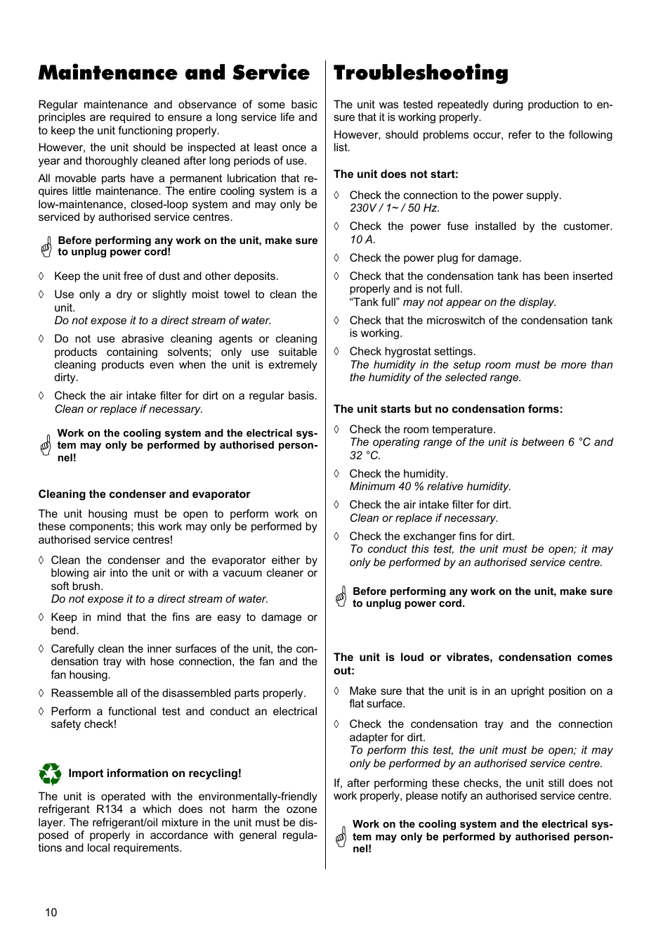 Troubleshooting, Maintenance and service | REMKO ETF 240 User Manual | Page 10 / 16