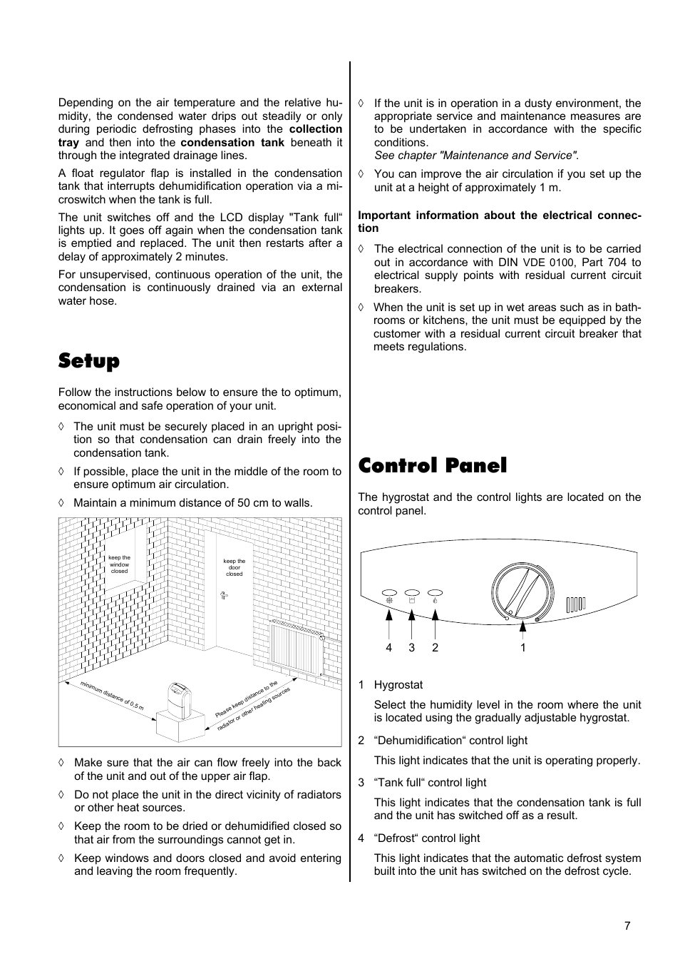 Control panel, Setup, Vde 0100 | REMKO ETF 240 User Manual | Page 7 / 16