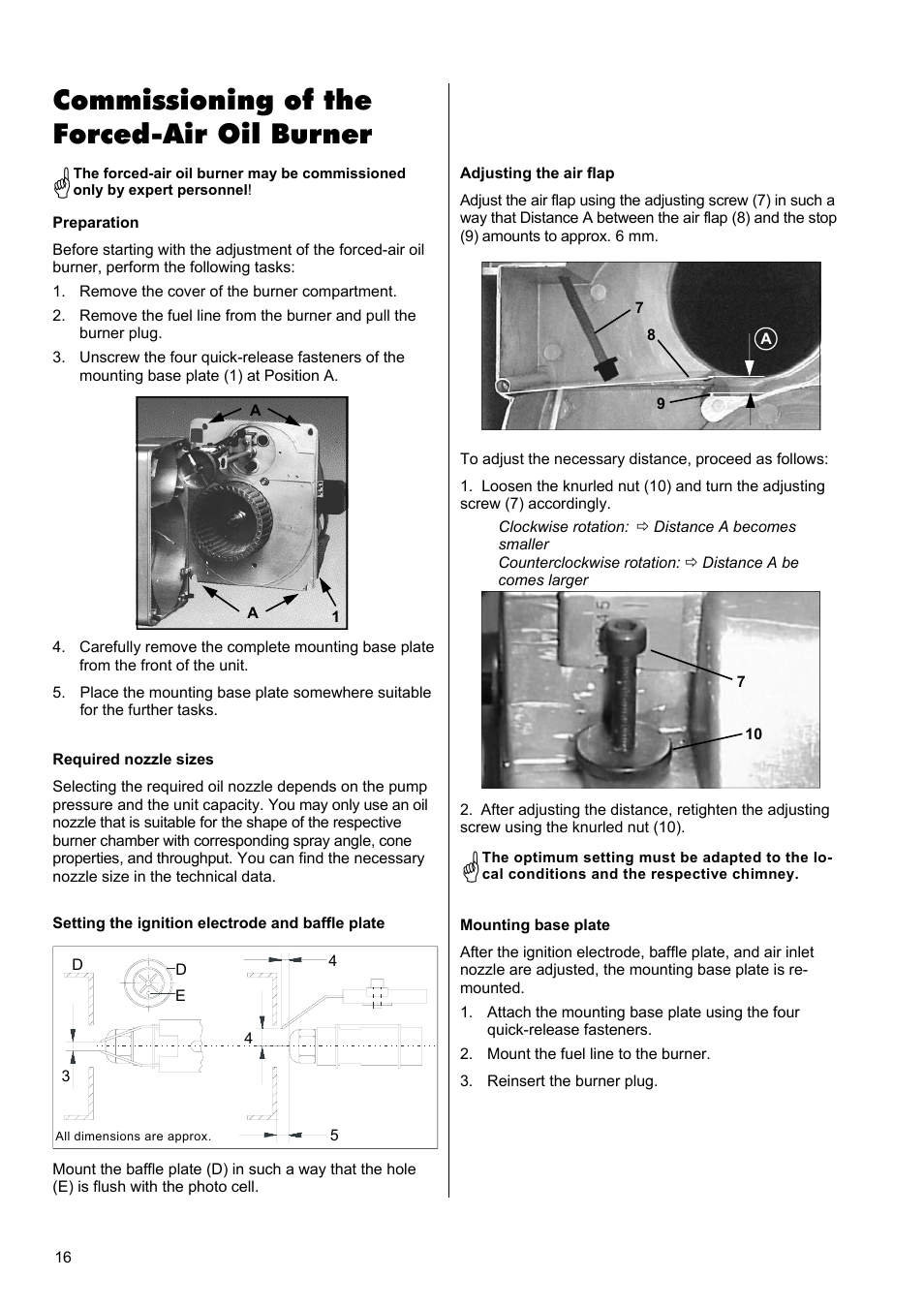 Commissioning of the forced-air oil burner | REMKO CLK 20 User Manual | Page 16 / 20