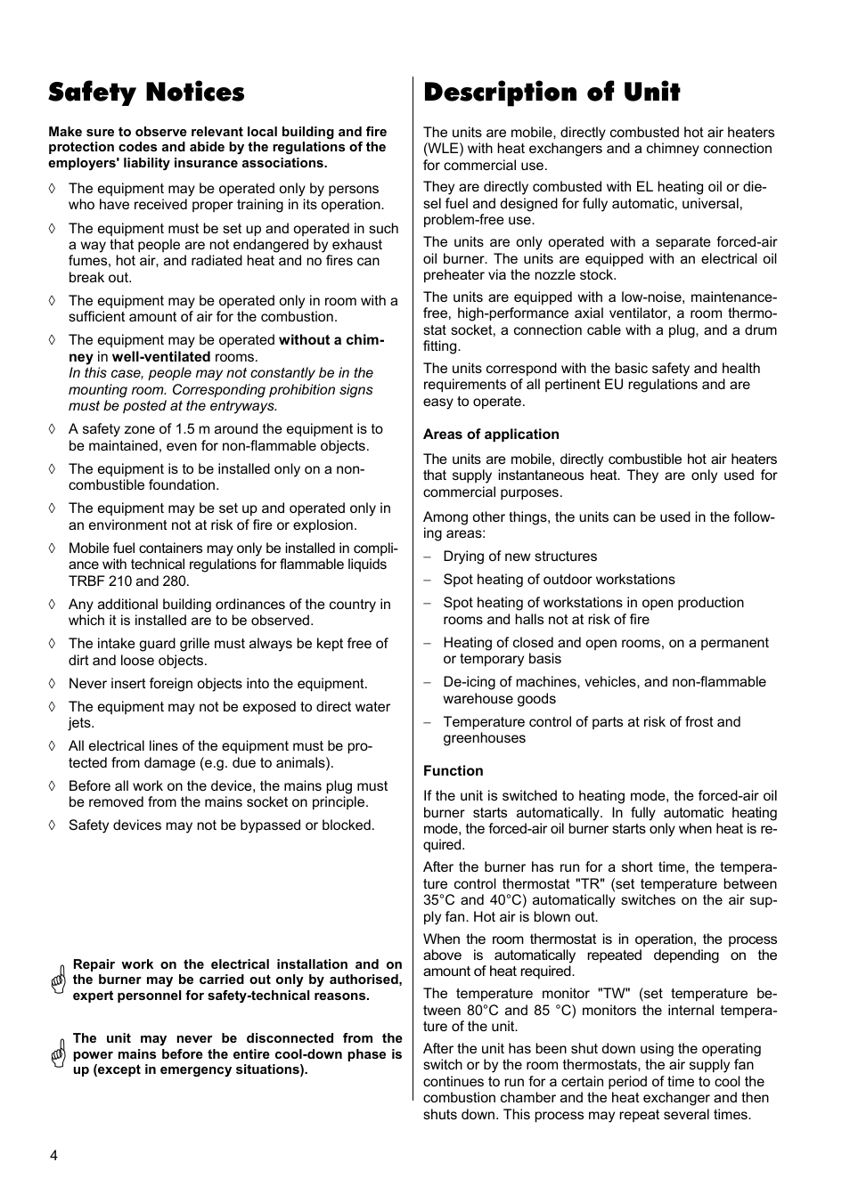 Safety notices, Description of unit | REMKO CLK 20 User Manual | Page 4 / 20