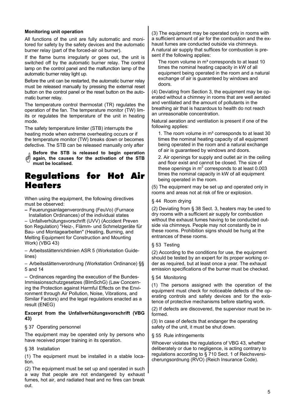 Regulations for hot air heaters | REMKO CLK 20 User Manual | Page 5 / 20