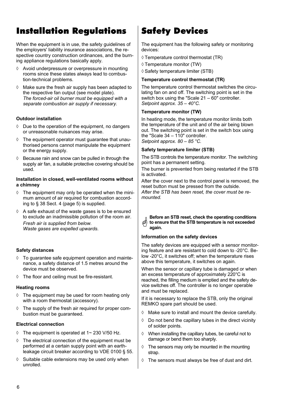 Installation regulations, Safety devices | REMKO CLK 20 User Manual | Page 6 / 20