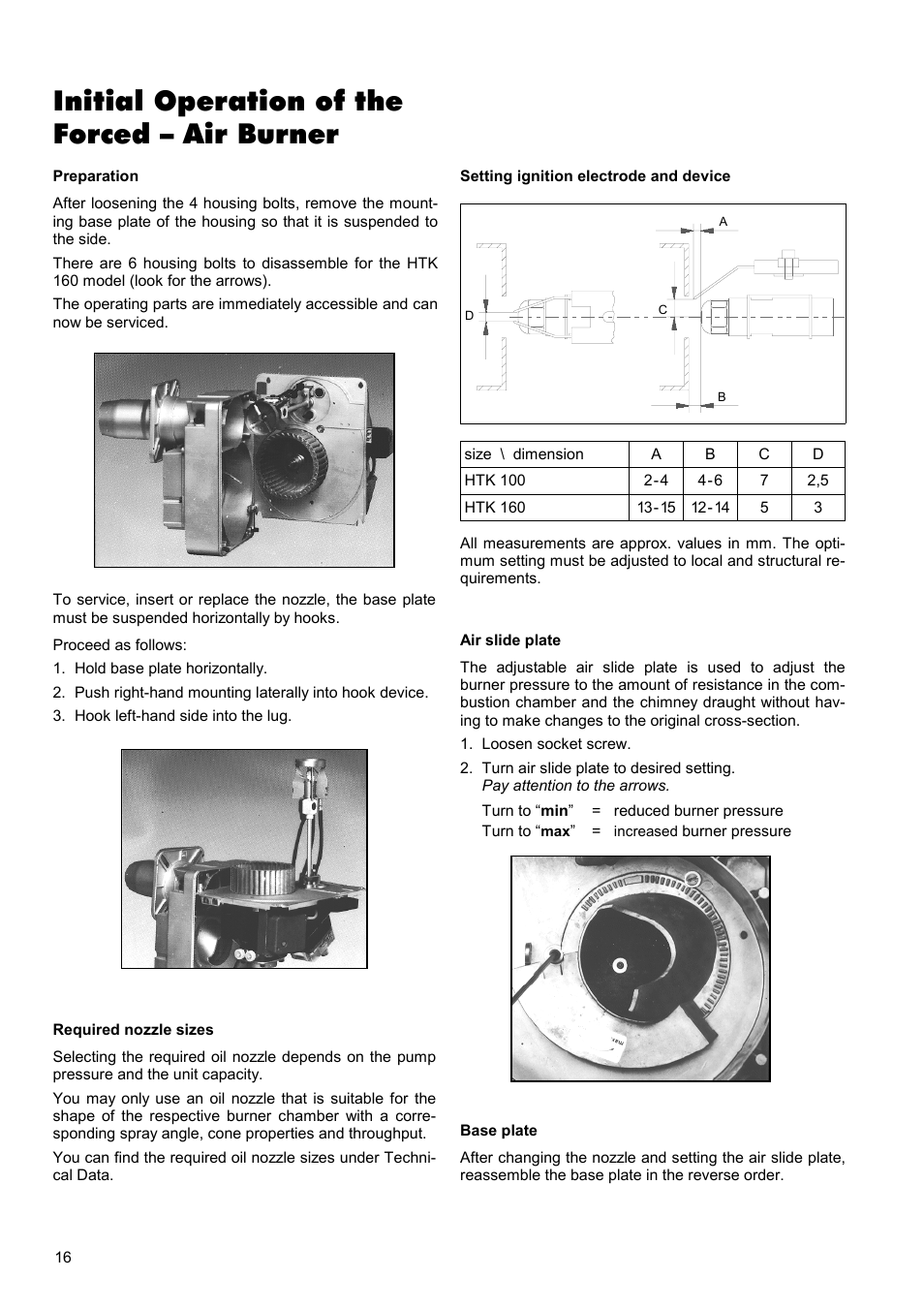Initial operation of the forced – air burner | REMKO HTK 100 User Manual | Page 16 / 20