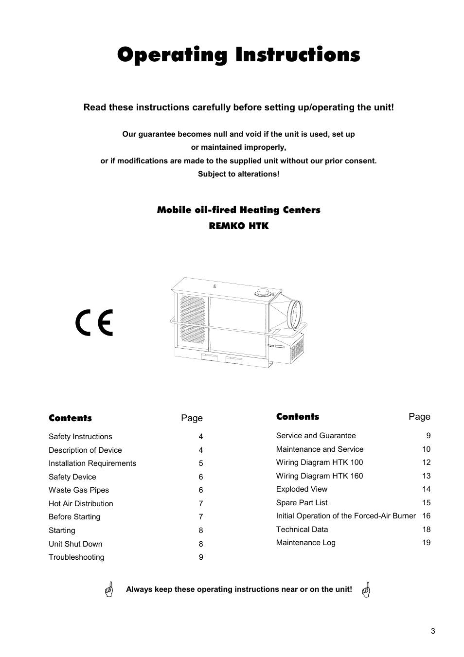 Operating instructions | REMKO HTK 100 User Manual | Page 3 / 20