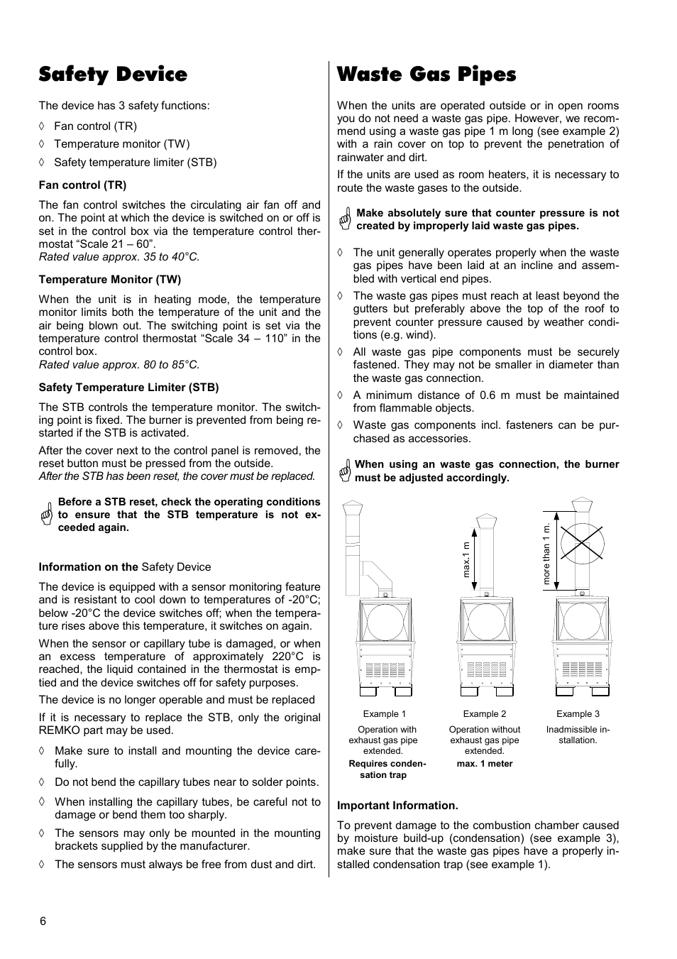 Safety device, Waste gas pipes | REMKO HTK 100 User Manual | Page 6 / 20