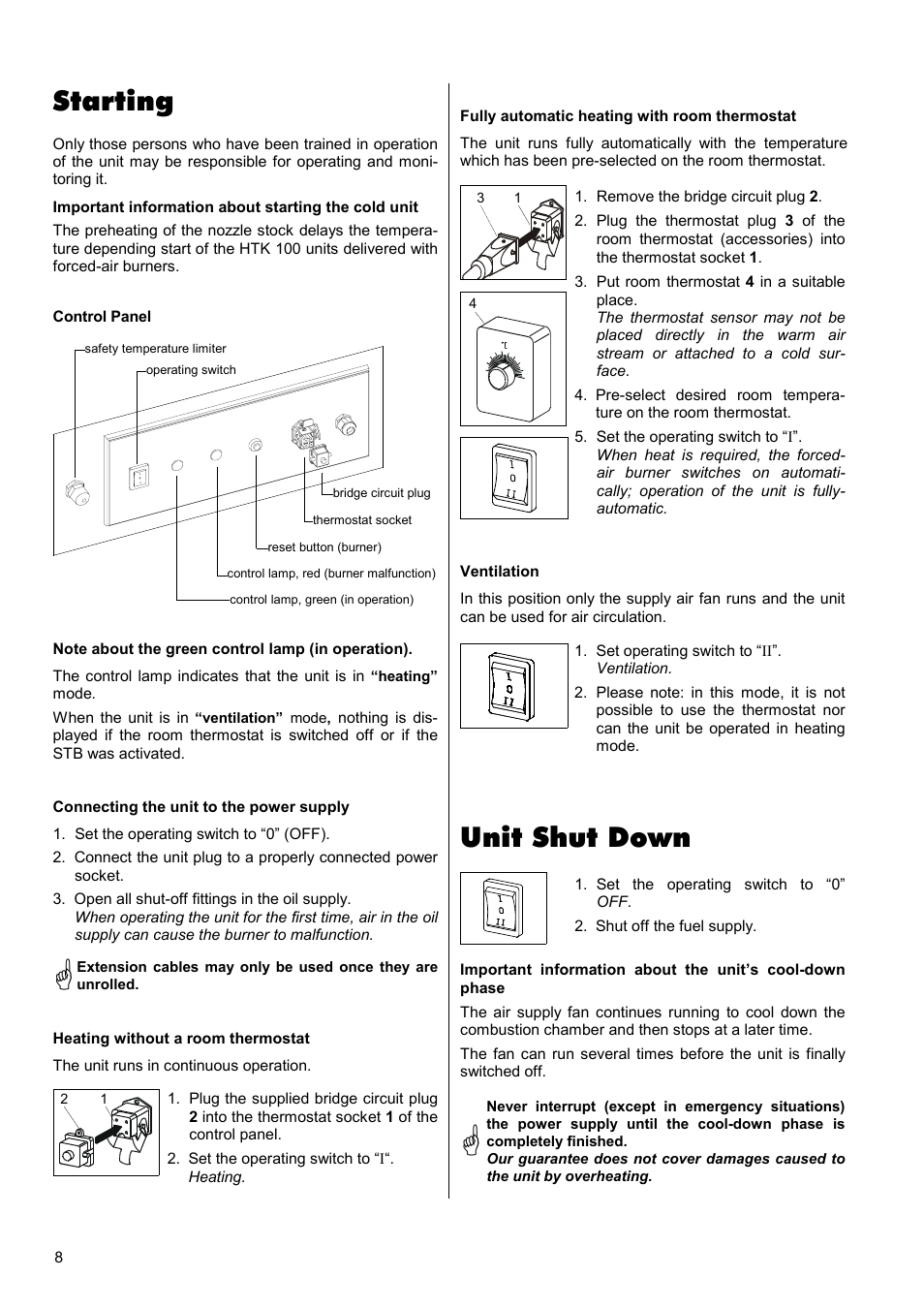 Starting, Unit shut down | REMKO HTK 100 User Manual | Page 8 / 20