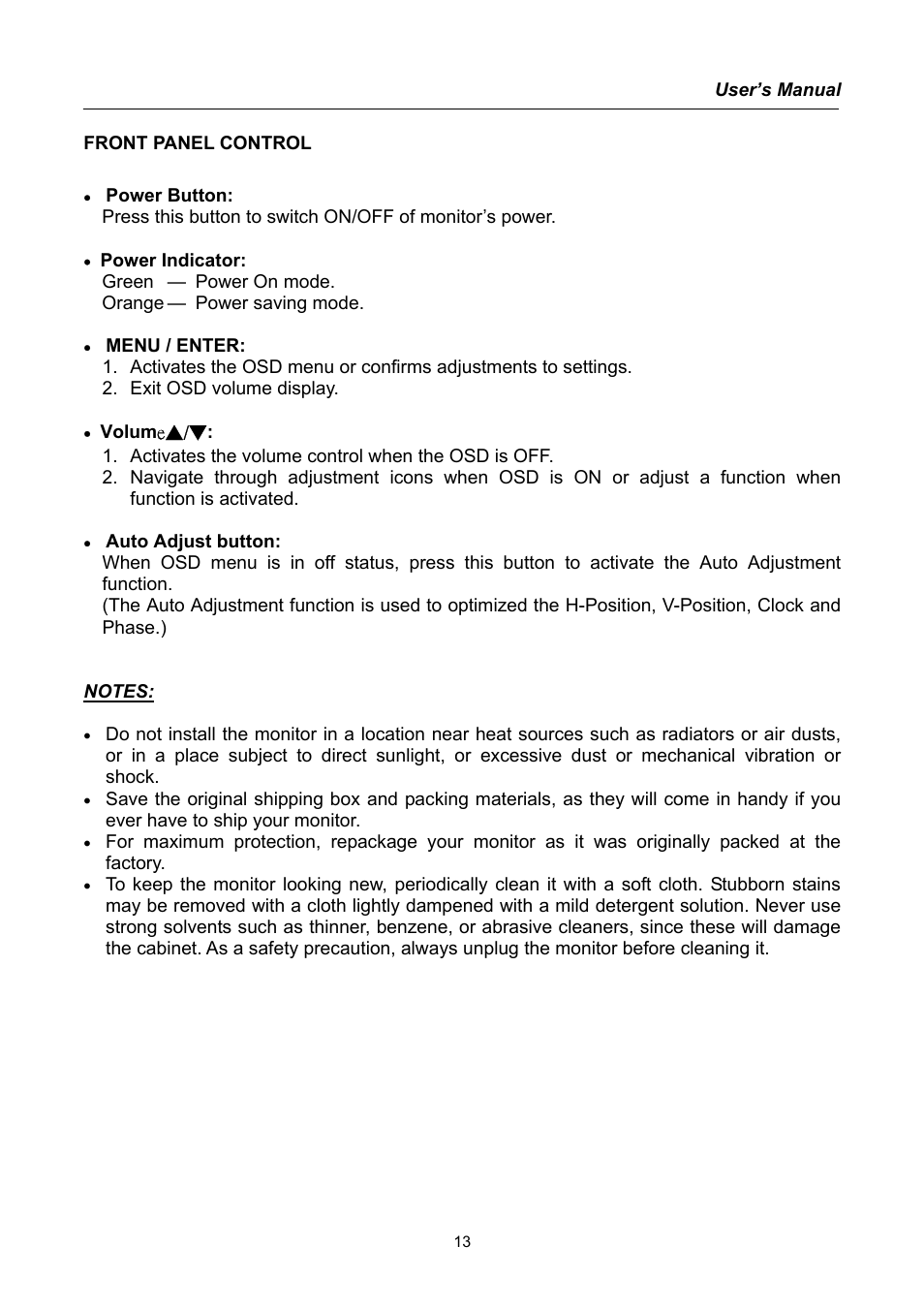 Front panel control | Compaq HW194 User Manual | Page 13 / 20