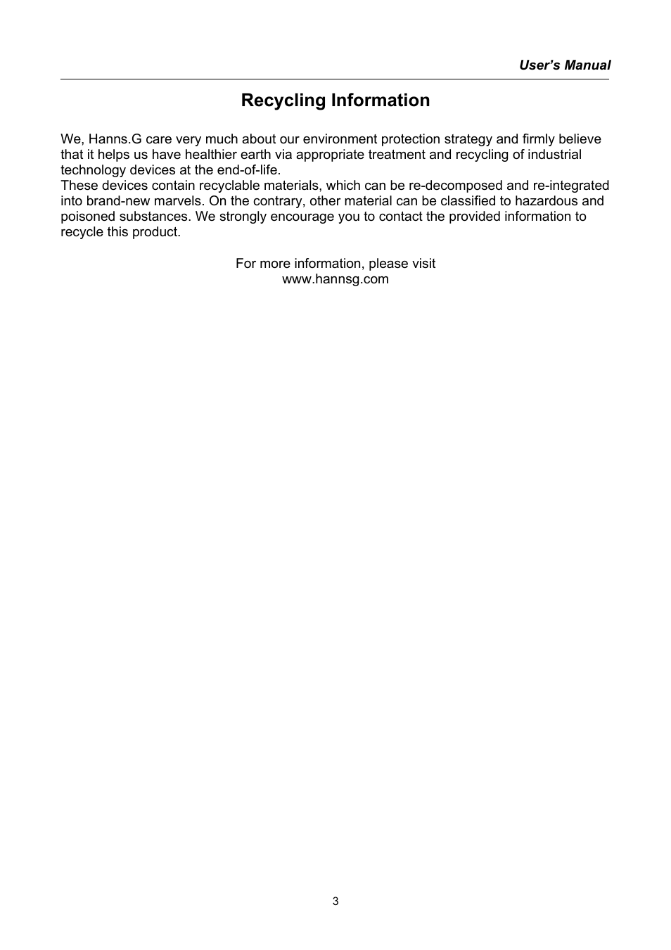 Recycling information | Compaq HW194 User Manual | Page 3 / 20