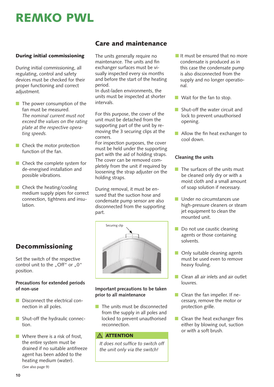 Remko pwl, Decommissioning care and maintenance | REMKO PWL User Manual | Page 10 / 24