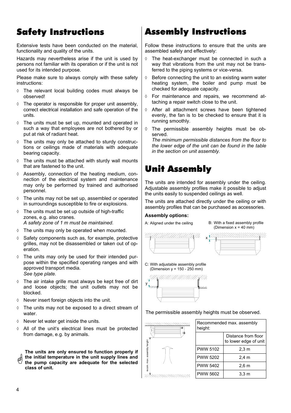 Assembly instructions, Unit assembly, Safety instructions | REMKO PWW 5000 User Manual | Page 4 / 12