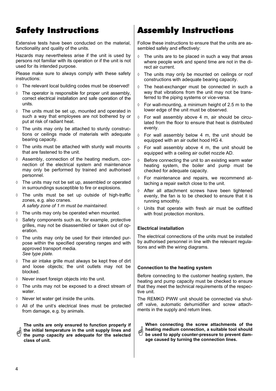 Safety instructions, Assembly instructions | REMKO PWW 6000 User Manual | Page 4 / 20