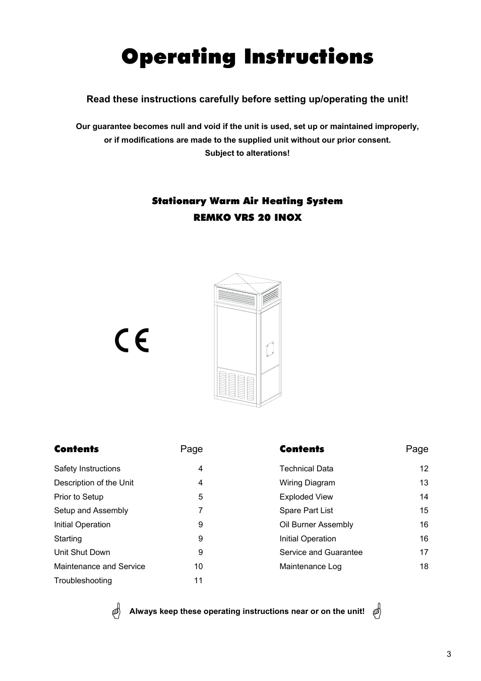 Operating instructions | REMKO VRS 20 INOX User Manual | Page 3 / 20