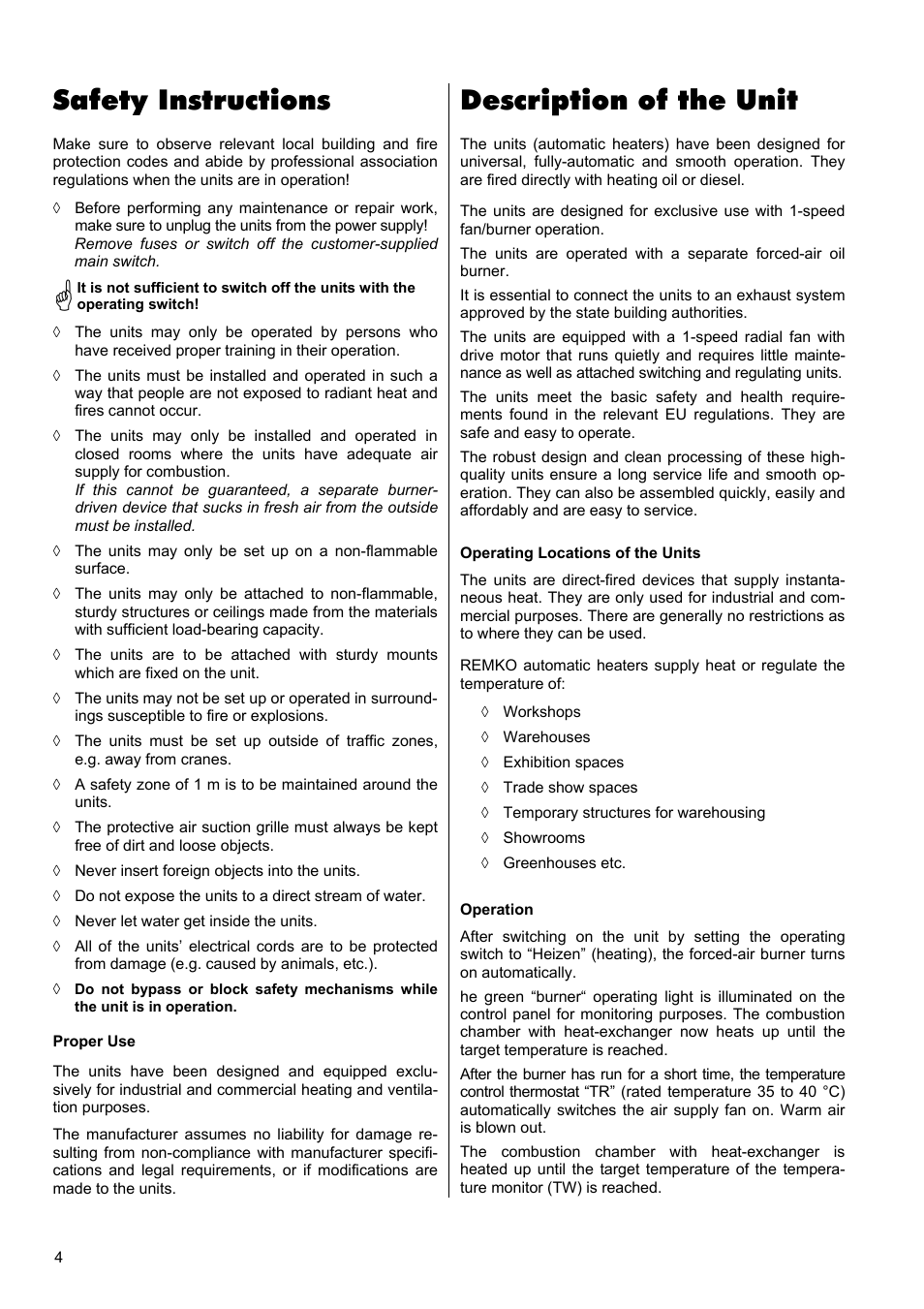 Safety instructions, Description of the unit | REMKO VRS 20 INOX User Manual | Page 4 / 20