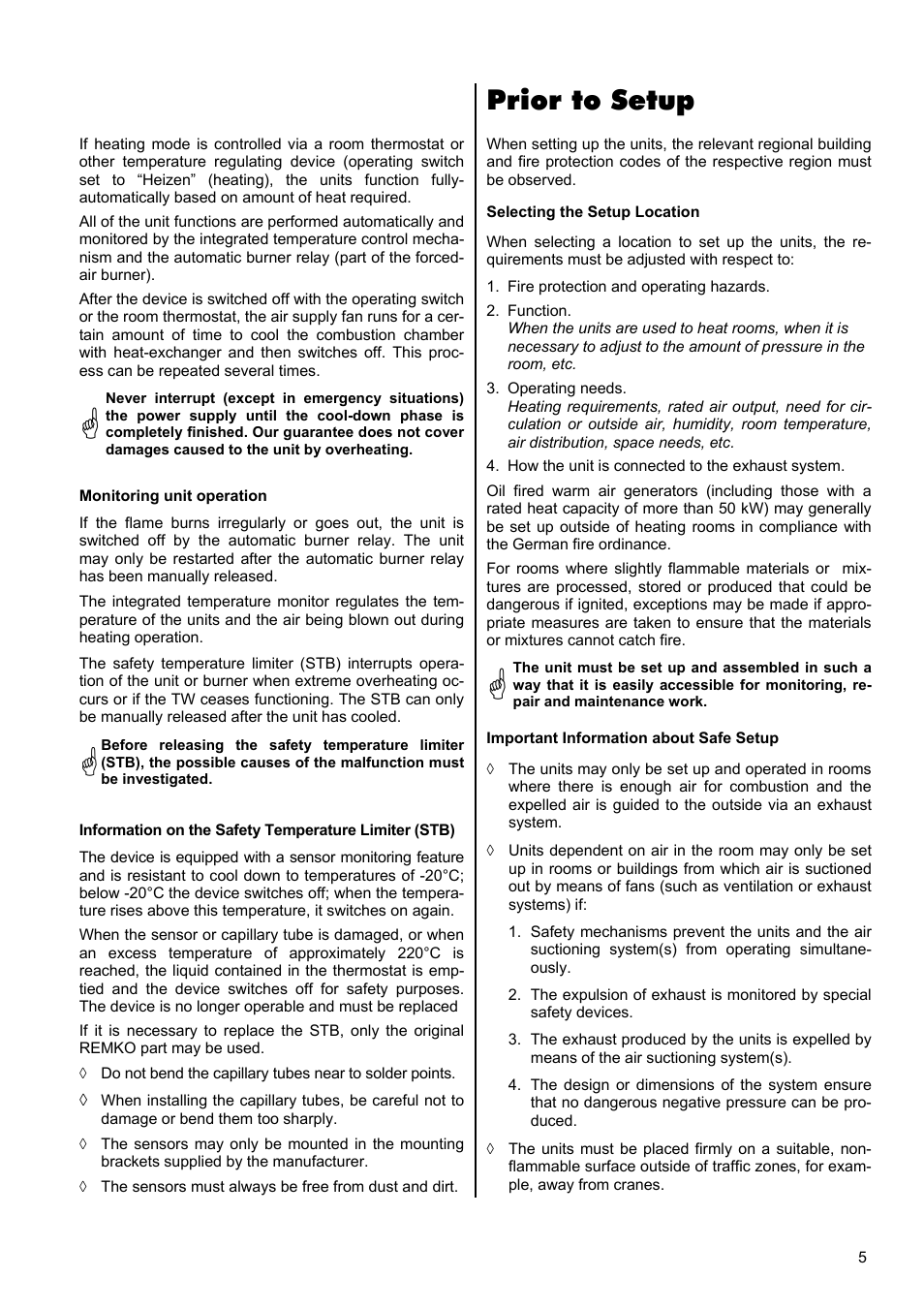 Prior to setup | REMKO VRS 20 INOX User Manual | Page 5 / 20