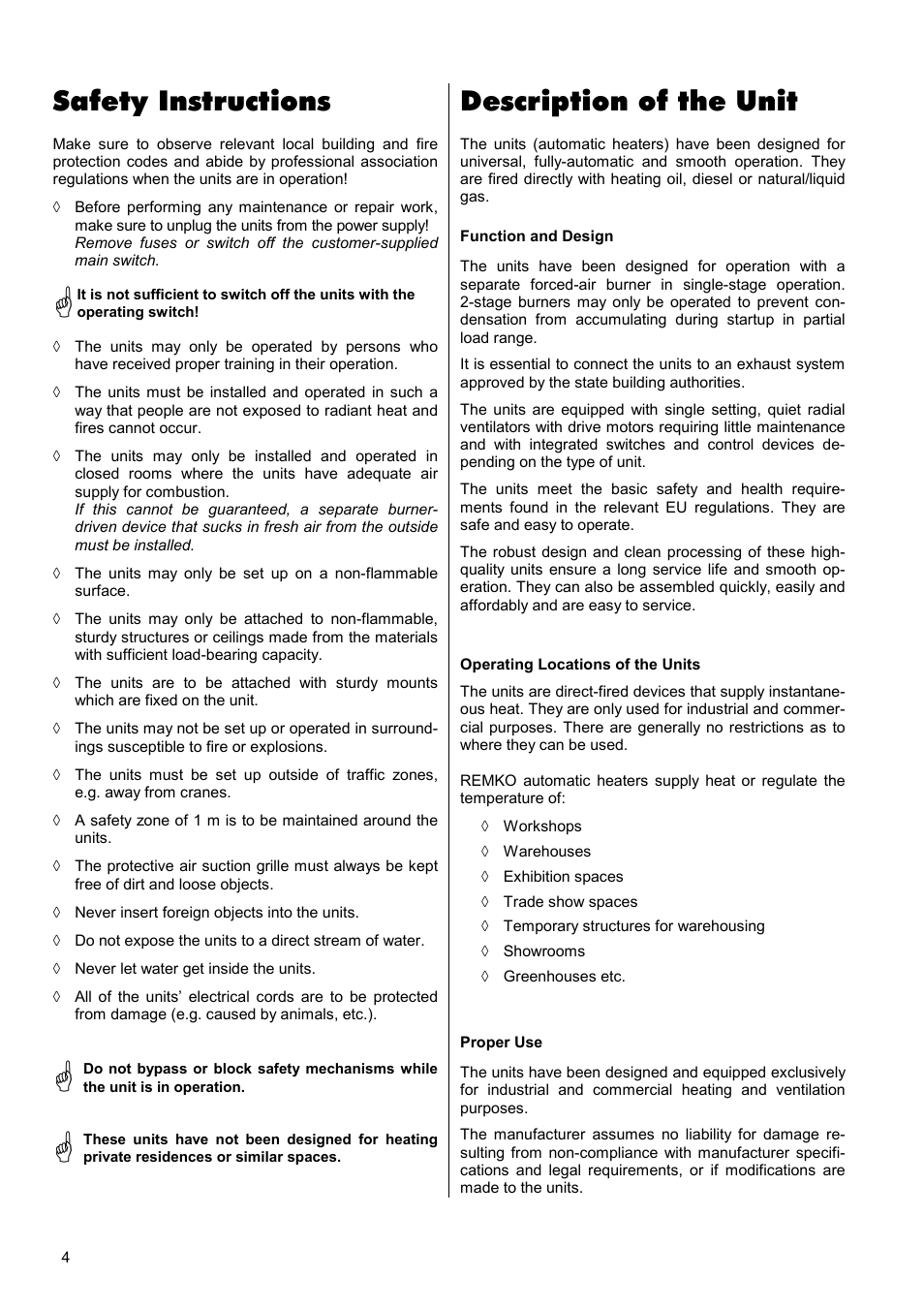 Safety instructions, Description of the unit | REMKO VRS 25 INOX User Manual | Page 4 / 24