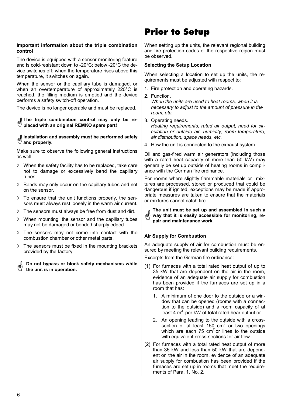 Prior to setup | REMKO VRS-B User Manual | Page 6 / 24