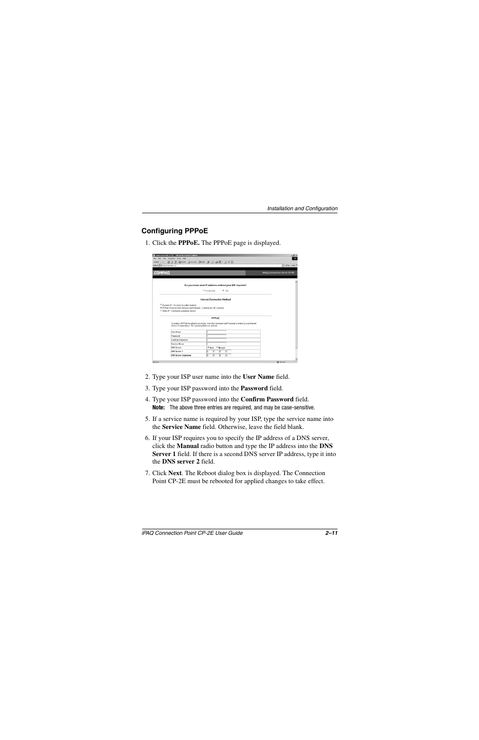 Configuring pppoe, Configuring pppoe –11 | Compaq CP-2E User Manual | Page 24 / 91