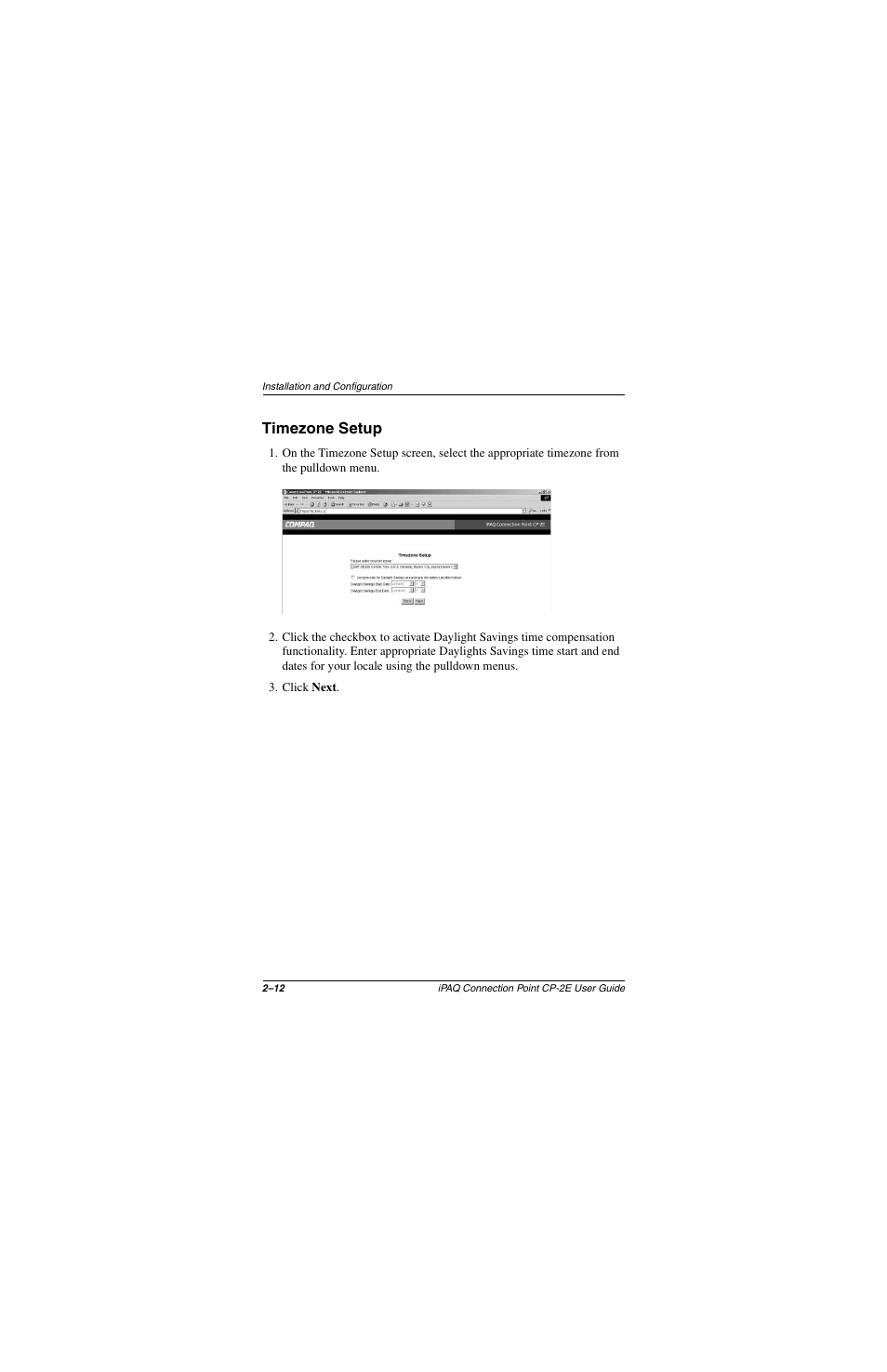 Timezone setup, Timezone setup –12 | Compaq CP-2E User Manual | Page 25 / 91