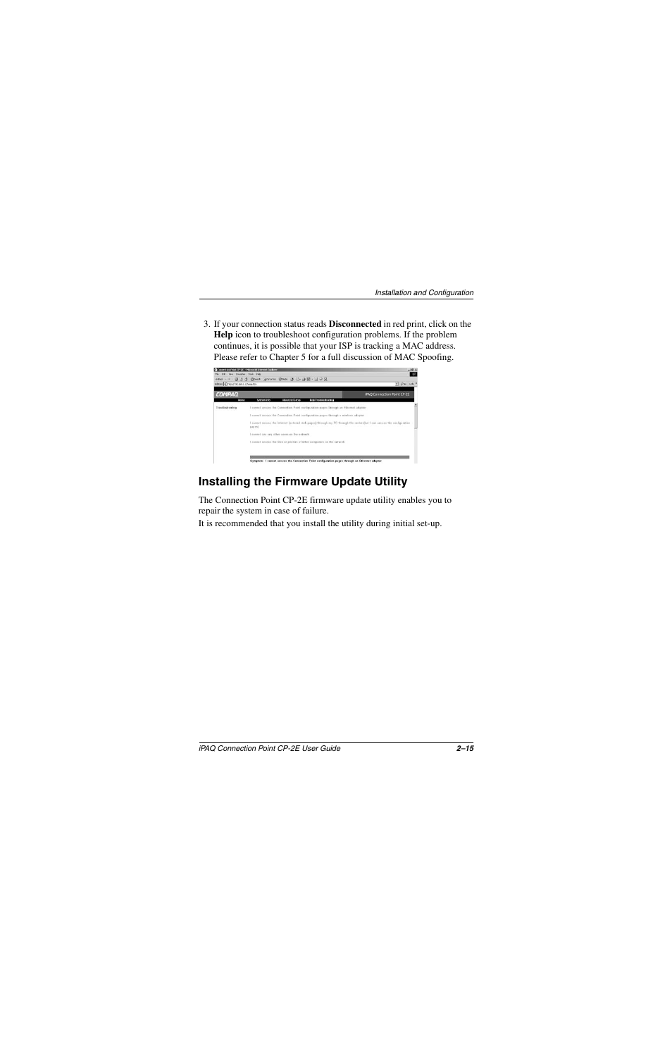 Installing the firmware update utility, Installing the firmware update utility –15 | Compaq CP-2E User Manual | Page 28 / 91