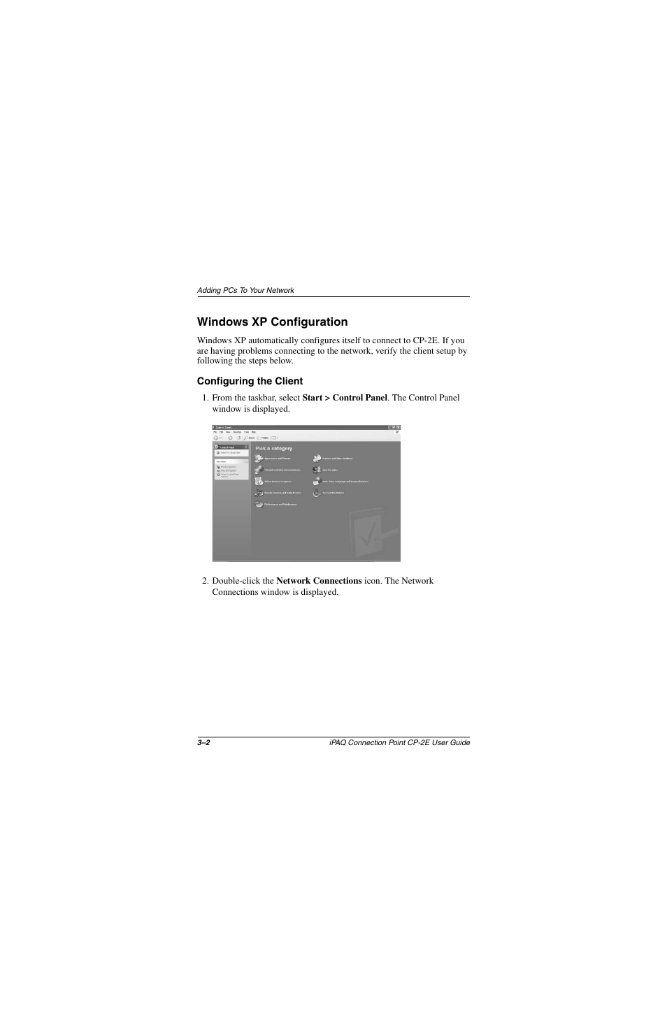 Windows xp configuration, Configuring the client, Windows xp configuration –2 | Configuring the client –2 | Compaq CP-2E User Manual | Page 31 / 91