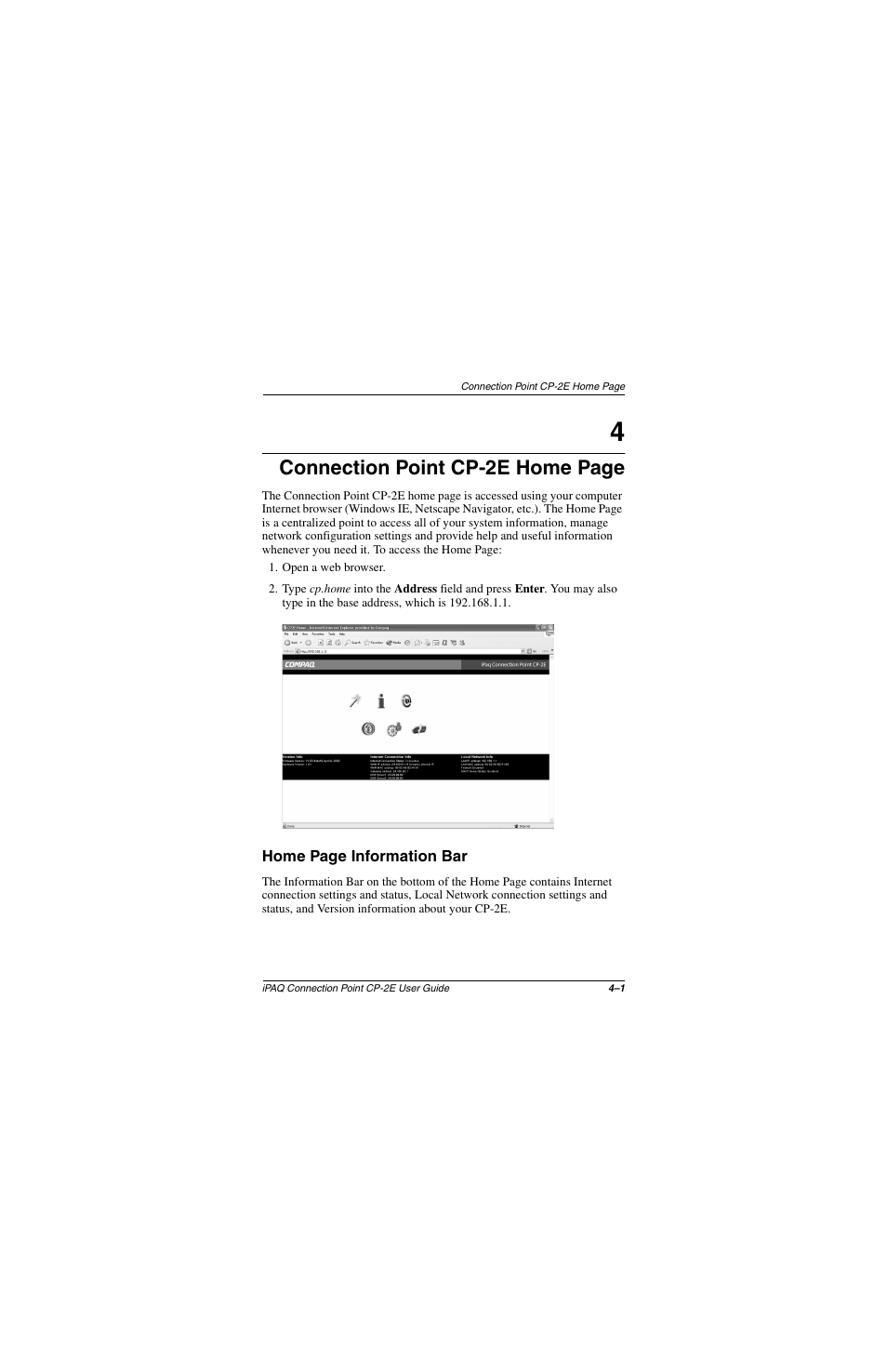 Connection point cp-2e home page | Compaq CP-2E User Manual | Page 40 / 91