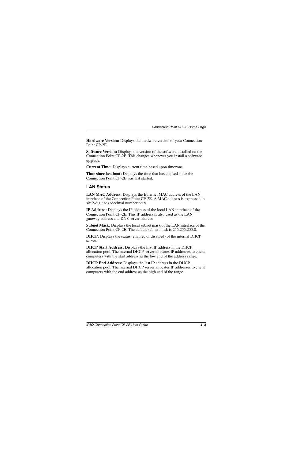 Lan status, Lan status –3 | Compaq CP-2E User Manual | Page 42 / 91