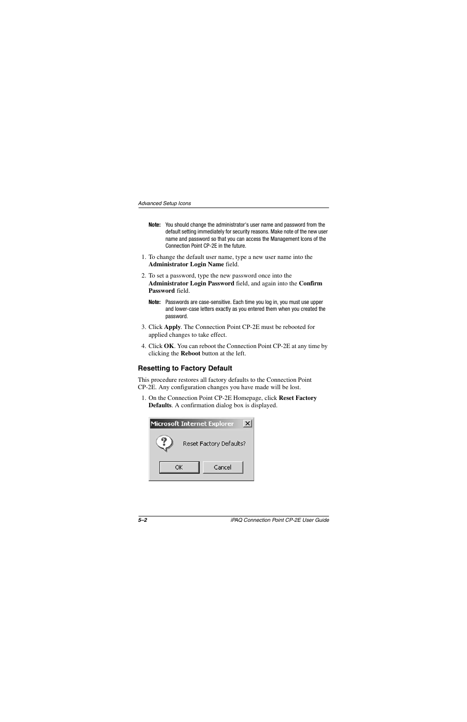 Resetting to factory default, Resetting to factory default –2 | Compaq CP-2E User Manual | Page 49 / 91