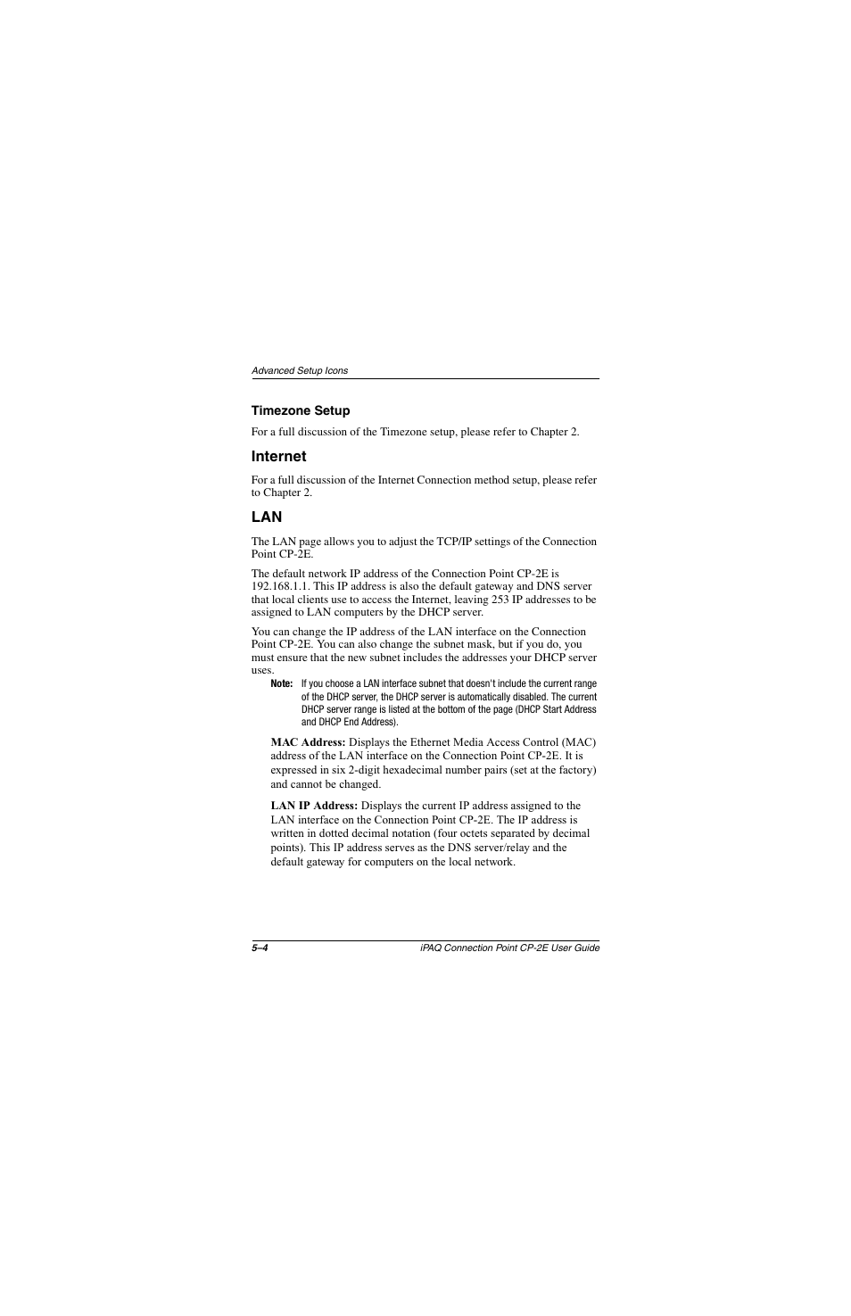 Timezone setup, Internet, Timezone setup –4 | Internet –4 lan –4 | Compaq CP-2E User Manual | Page 51 / 91