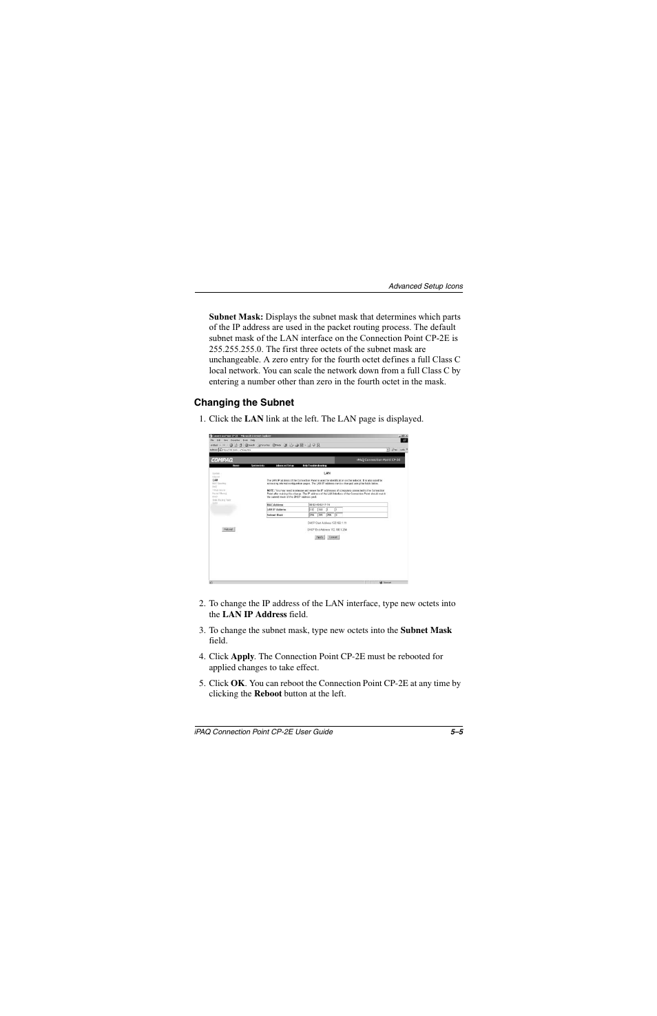 Changing the subnet, Changing the subnet –5 | Compaq CP-2E User Manual | Page 52 / 91