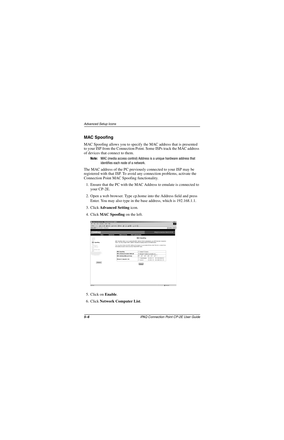 Mac spoofing, Mac spoofing –6 | Compaq CP-2E User Manual | Page 53 / 91