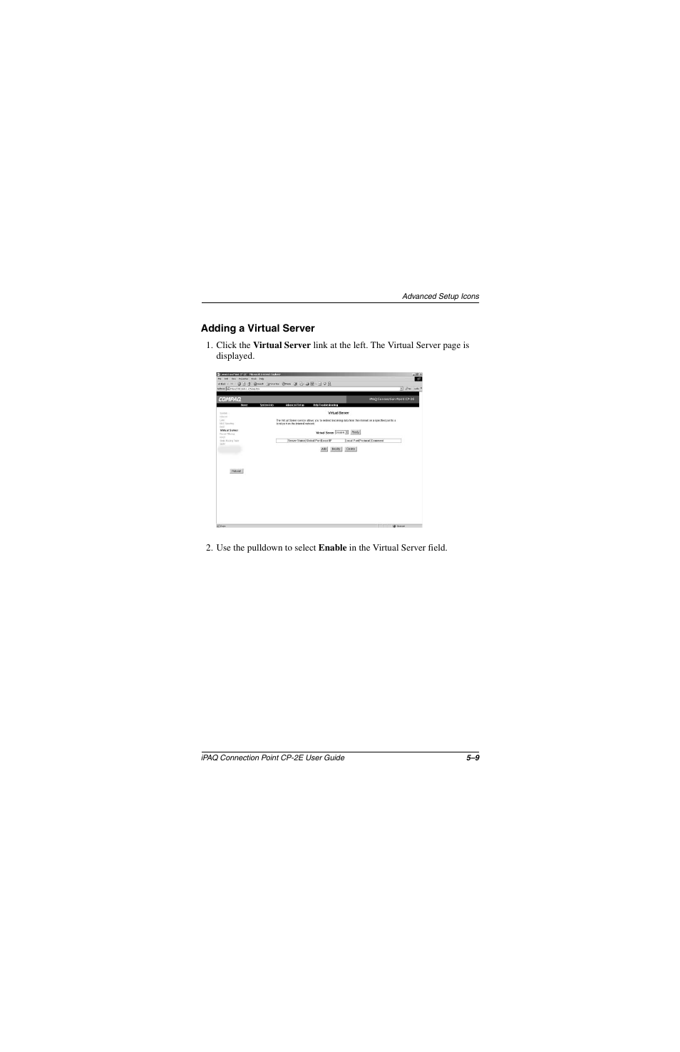 Adding a virtual server, Adding a virtual server –9 | Compaq CP-2E User Manual | Page 56 / 91